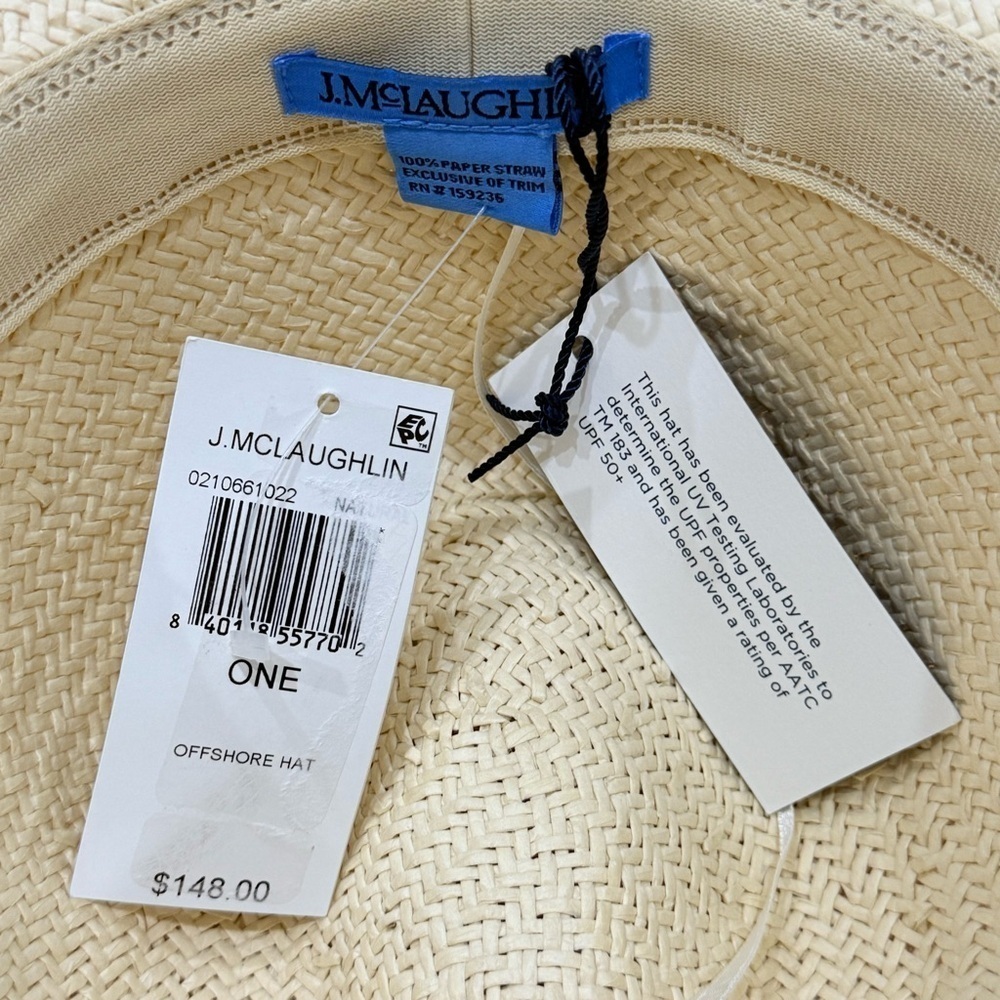 J. McLaughlin NWT Women’s Offshore Straw Hat Natural $148 Rope Trim Gold Beads - Picture 10 of 11